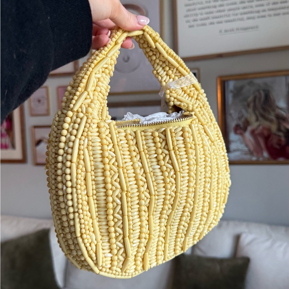 Yellow beaded purse - handcrafted in India